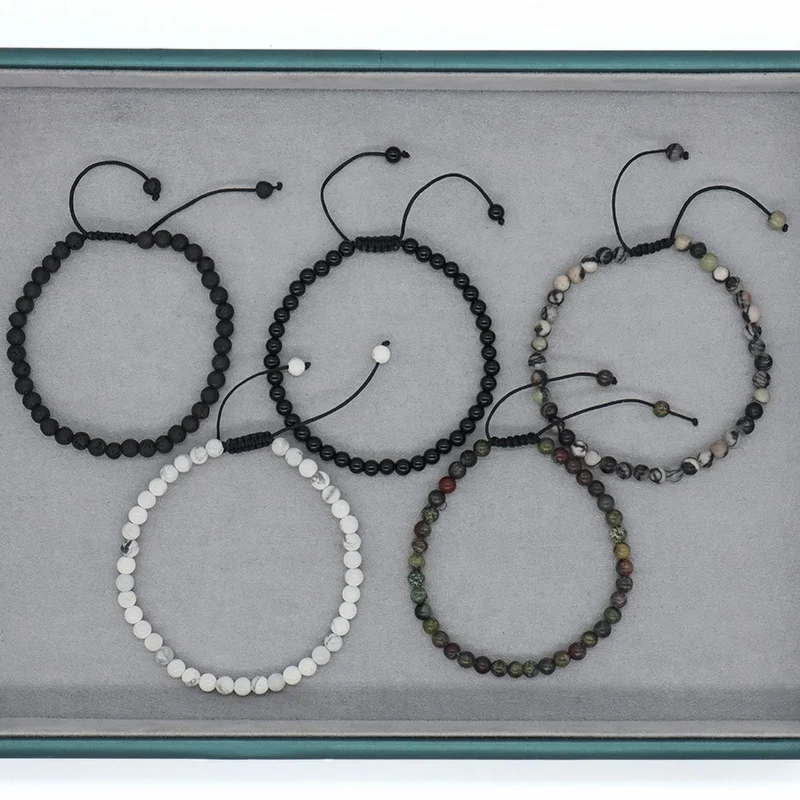 Wholesale Handmade Custom 4mm Gemstone Black Onyx Beads Bracelet Natural Woven Macrame black lava stone Bracelet For Women Men