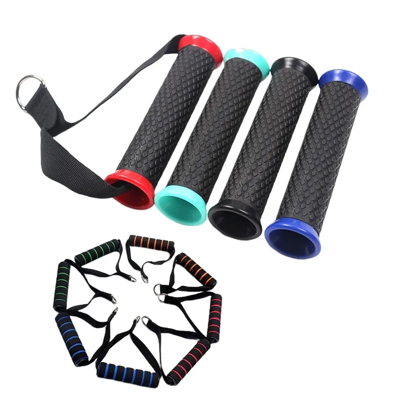 Custom Logo Home Gym Pull Up Accessories Nylon Straps Sport Tpr Handgrips Gym Exercise Handles With D Ring For Resistance Bands