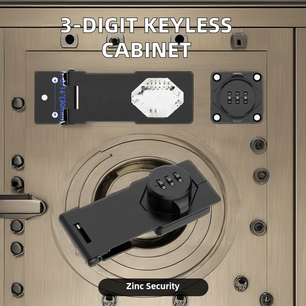 3-Digit Password Code Keyless Combination Wooden Cabinet Hasp Latch Lock Twist Knob Door Cupboard Drawer Gun-Safe Closet Box