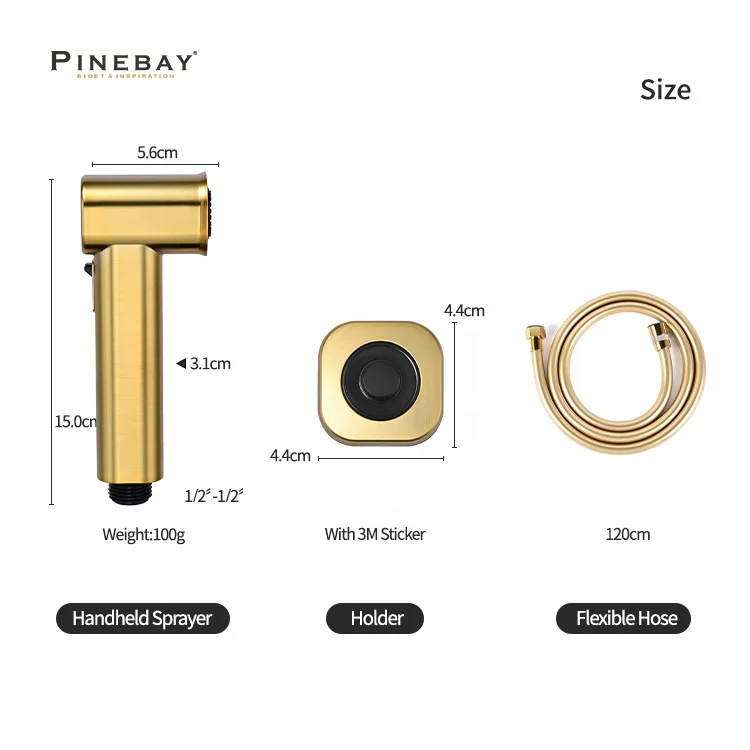 PINEBAY оптовая продажа для ванной комнаты неэлектрический душ биде квадратный золотой ручной распылитель женский набор чистки туалета Shattaf