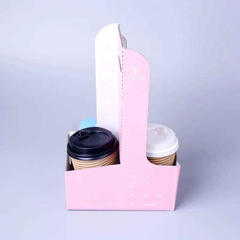 Disposable Custom  Kraft Paper  Cardboard Cup Holder Take Away Coffee Cup Hot Tea Carrier
