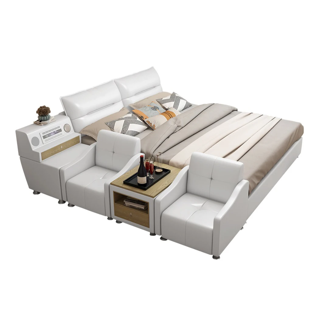 Bedroom Set Beds Leather Music Queen King Size Smart Massage Bed China Manufacture Marine Plywood Bedroom Furniture