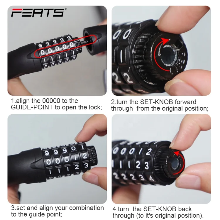 Bike Lock Heavy Duty Security Anti-Theft Bicycle Chain Lock with Reflective Strips with 5digit combination lcok