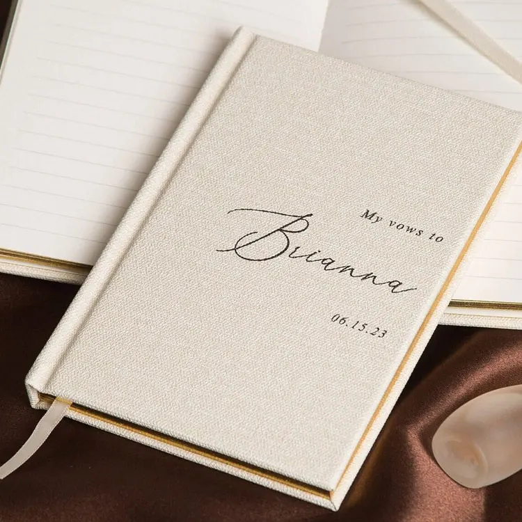 LABON Wholesale Custom Wedding My Vow Books Fabric Hard Cover Notebook With Ribbon Marker
