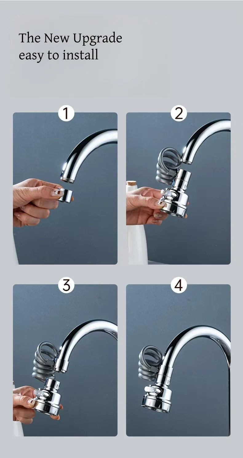 Factory Direct 1080 Degree Water Saving Nozzle Faucet Connector Spring Pull-out Faucet Universal Extension Faucet Aerator