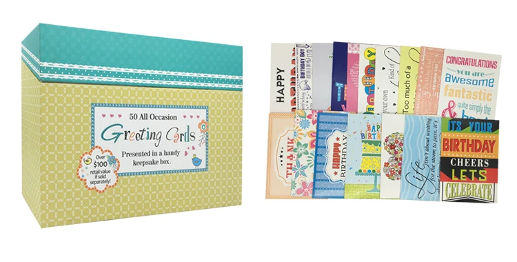 Custom assorted designs bulk premium set of 50 birthday greeting cards boxes