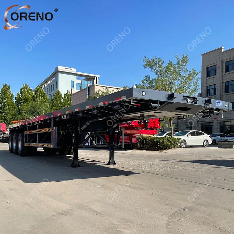 Good Conditioned Flatbed Trailer 3Axle 30Tons Steel Suspension Semi 20FT 40FT Container