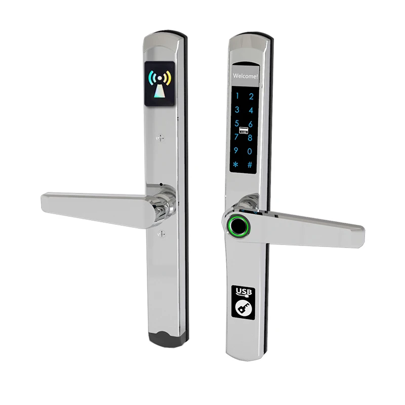 Популярная модель для узких алюминиевых дверей, водонепроницаемый электронный цифровой биометрический раздвижной дверной замок со сканером отпечатков пальцев