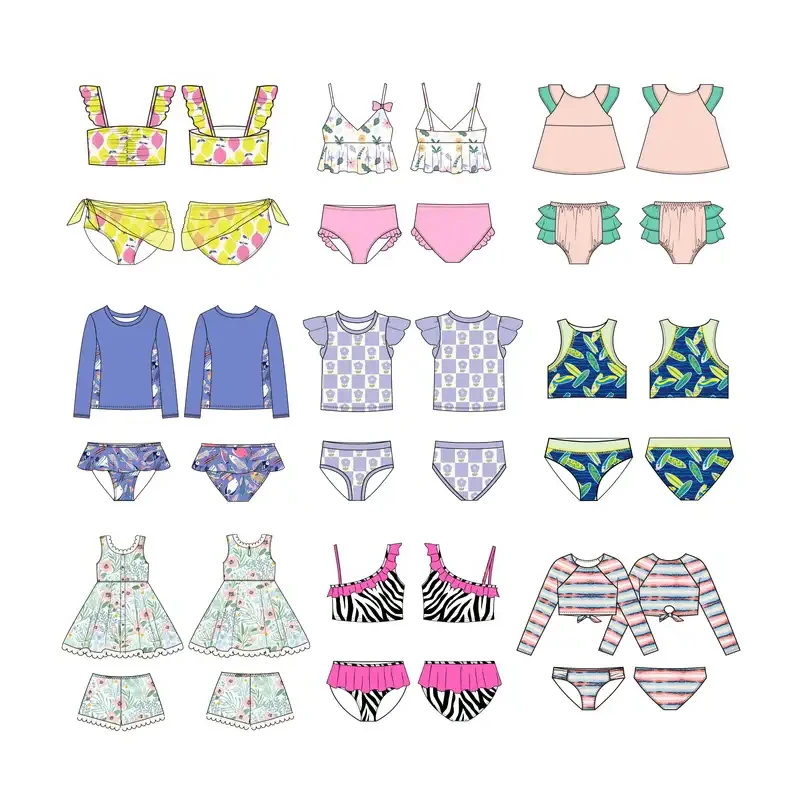 New Trends Sustainable 4 Way Stretch Kids Swimsuit Quick Dry Two Pieces Girls Swimwear Floral Print Bikini Set For Kids Girls