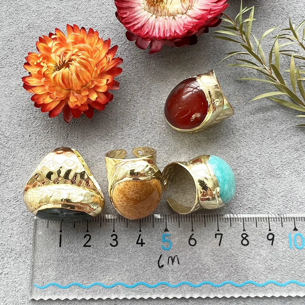 Unisex Jewelry Green Chalcedony Fashion Ring Red Agate Natural Amethyst Tigers Eye Gold Plated Wholesale Band Rings Adjustable