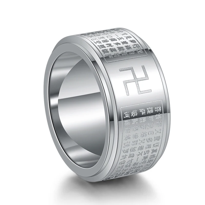 Buddhist Chinese Heart Sutra Ring  Men Stainless Steel Spinner Rotating Rings  Men Amulet Jewelry Mantra Spinner Ring