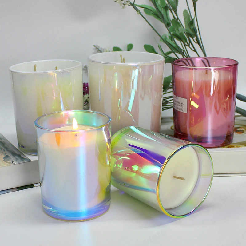 180ml 320ml 10oz Luxury Custom White Empty Candle Jar Holographic Glass Iridescent Candle Jars Hot Sale Candle Jar Aura Vessel