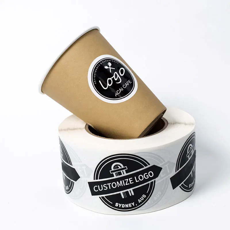 Custom Self Adhesive Printed Logo  Paper Coffee Sticker Labels For Plastic Cups