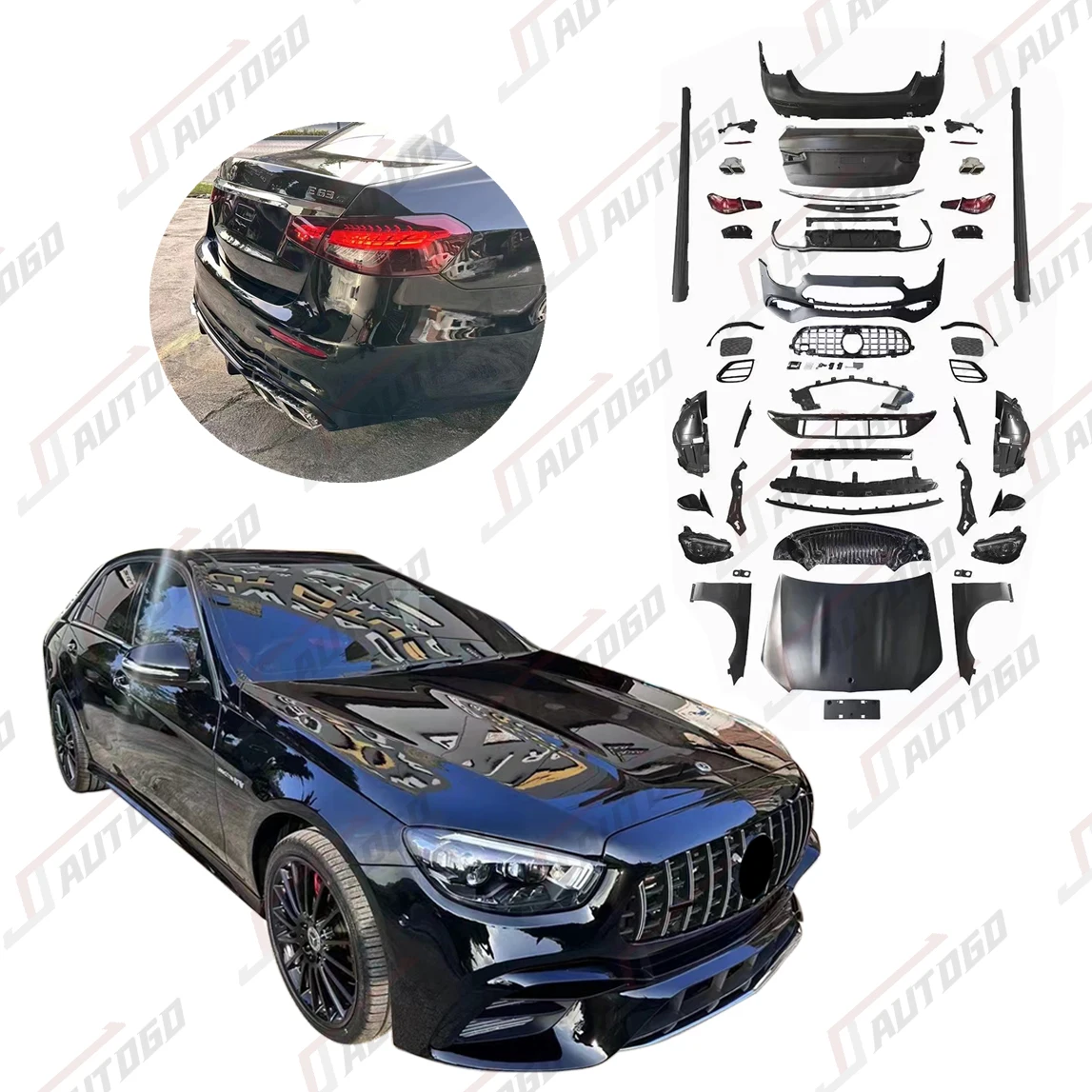 Bodykit For Benz W212 E 2009-2017 upgrade to 2021 AMG Front Rear Bumper Grille Hood Fender Side Mirror Headlight Taillight Trunk
