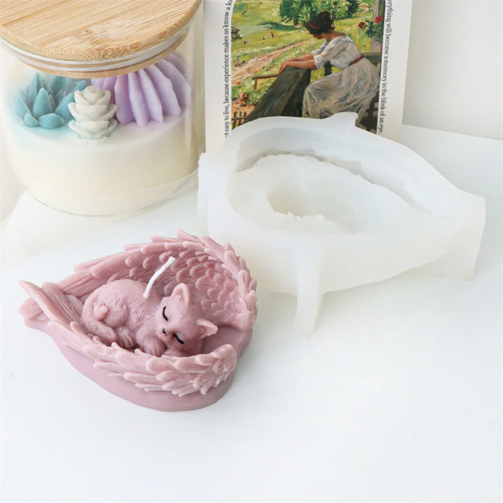 DIY Wholesale 3D Angel Dog Animal Candle Moulds Sleep Puppy moldes de silicona para velas Wings Kitten PlasterCat Candle Molds
