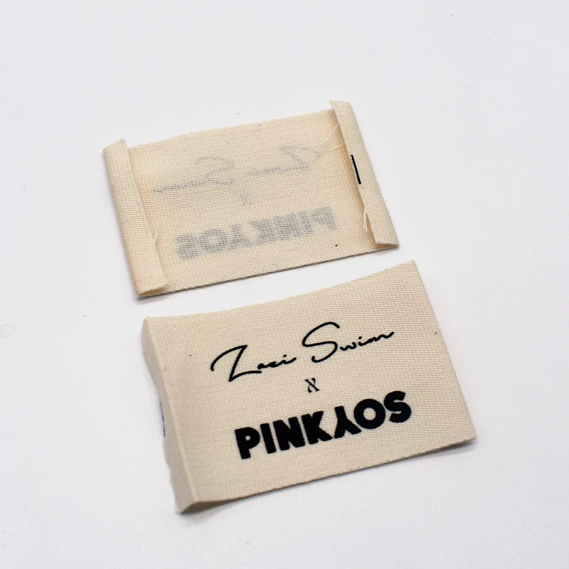 High Quality Soft Cotton Fabric Tag Clothing Label End Fold Brand Logo Main Label Cotton Material Silk Screen Print Label