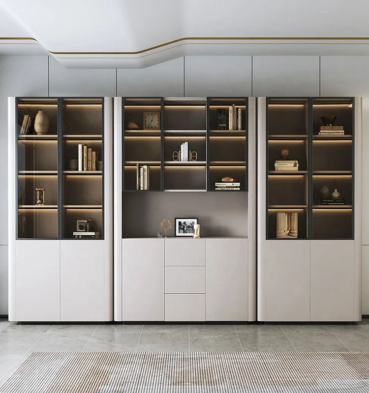 Wooden cabinet home High size Office Furniture Design Glass door Executive Boss Luxury bookshelf