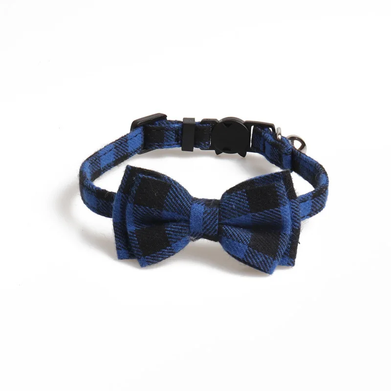Fashion Plaid Cotton Bow Tie Cat Dog Necklace Choker Cute Pet Wedding Collar with Bell