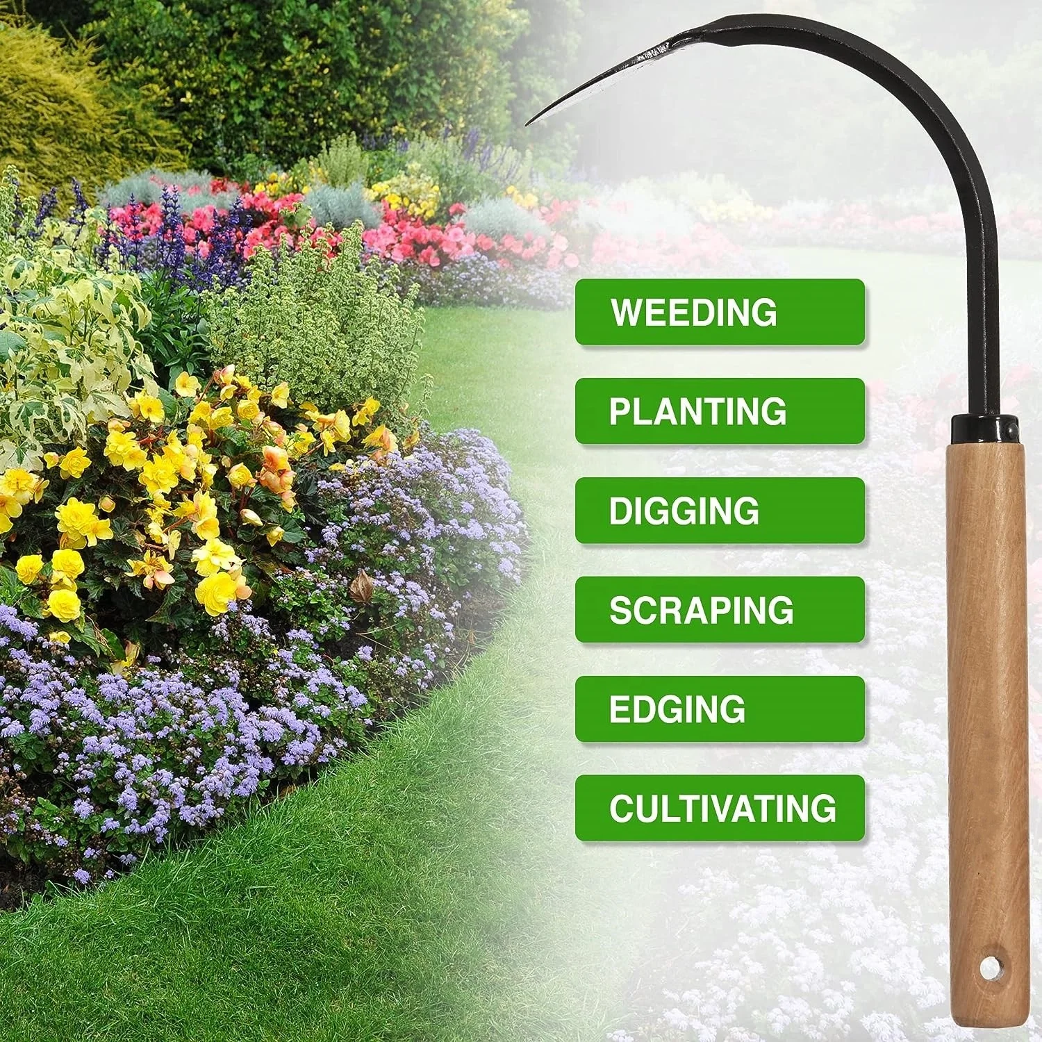 Original Weeder & Cultivator Garden Hand Tool Forged Steel Blade Garden Hook Lightweight and Durable to Use