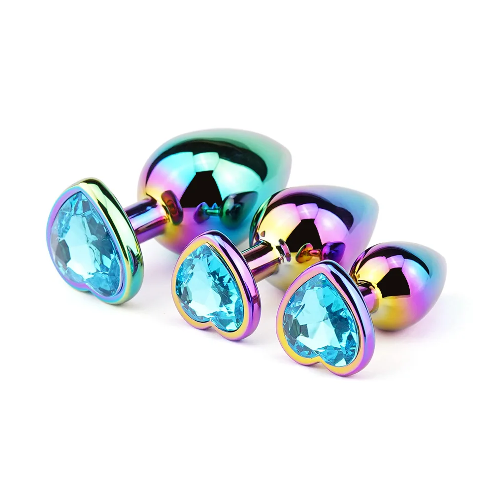 Rainbow Heart Shaped Jewelry Butt Plug Erotic Penis Insert Plugs Adult Party Sex Toys Ass Vagina Metal Anal Plug