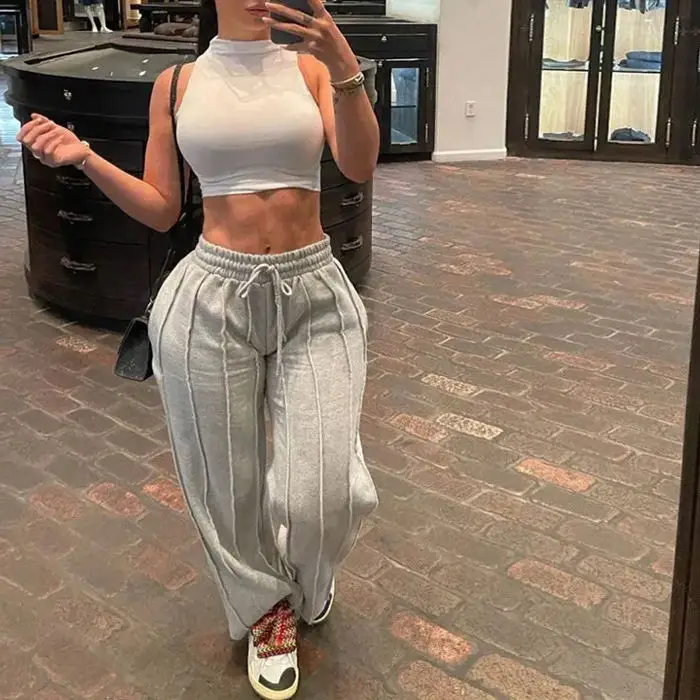 2024 New Arrival Terry Women Loose Oversize Straight Leg Ladies Jogger Pants Baggy Wide Leg Sweatpants