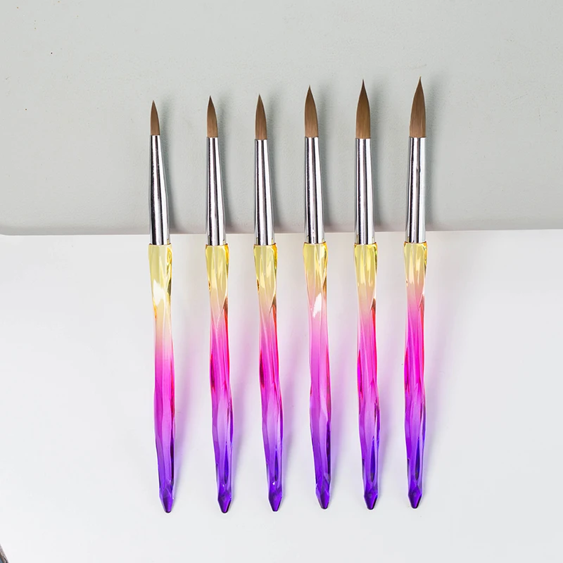 New Professional USA Quality Wholesale Custom Rainbow Colorful Crystal Nail Brush100% Sable kolinsky Acrylic Nail Brush #8-#16