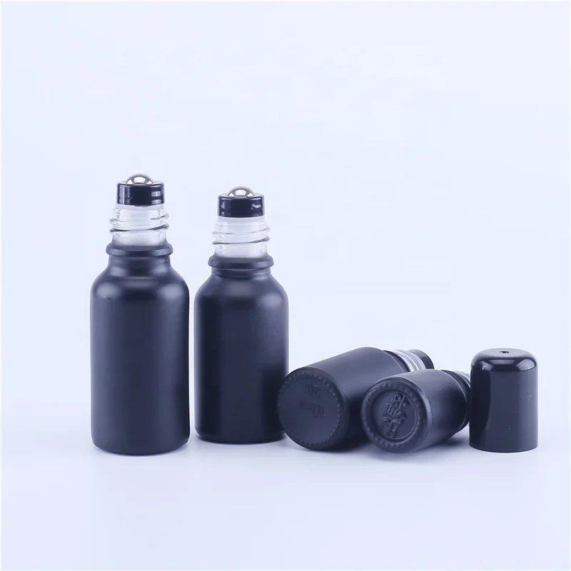 10ml 15ml 20ml 30ml 50ml 100ml Matte Black Glass Roll on Bottles Stainless Steel Roller Ball for Perfume Essential Oil