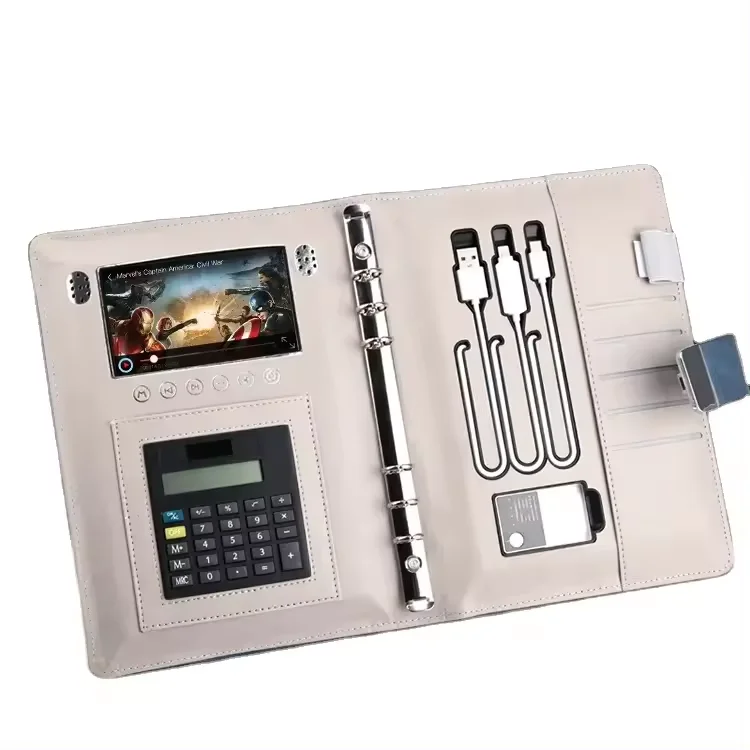 LCD video display power bank notebook diary agenda business gift wireless notebook with USB