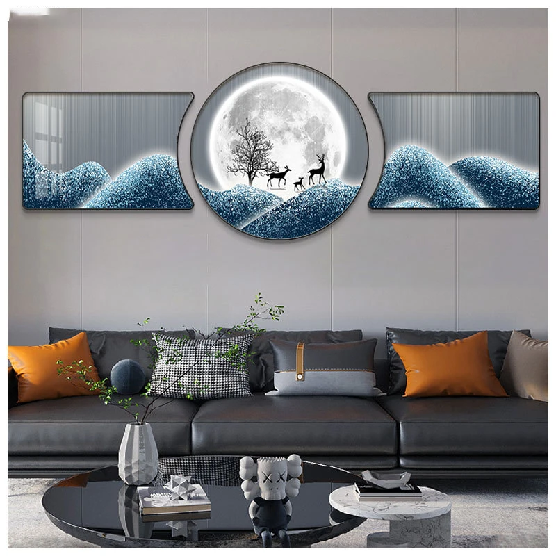 Modern American Abstract Decorative Painting Gold Lucky Deer Fashion Crystal Porcelain Painting