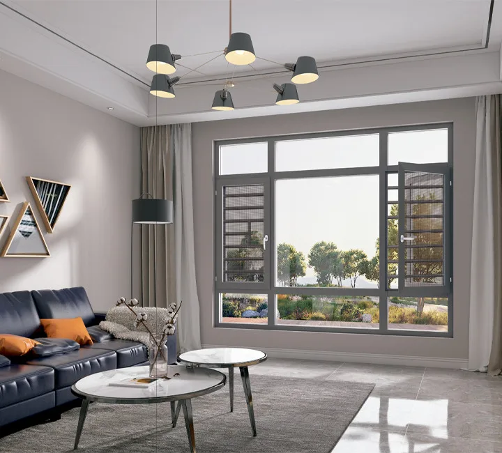 Aluminium profile casement window with screen side hung window with fly screen glass swing window with mosquito net manufacturer