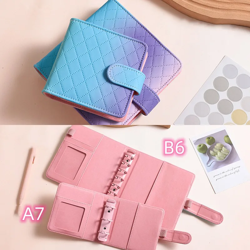 LABON Gradient Macaron Cute Mini Loose Leaf Card Hoder Magnetic Buckle PU Leather Cover Binder
