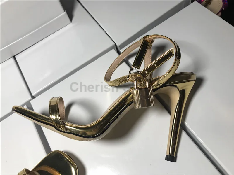 New design single band open toe ankle strap sandals lock detail square toe stiletto heels dress shoes for women ladies