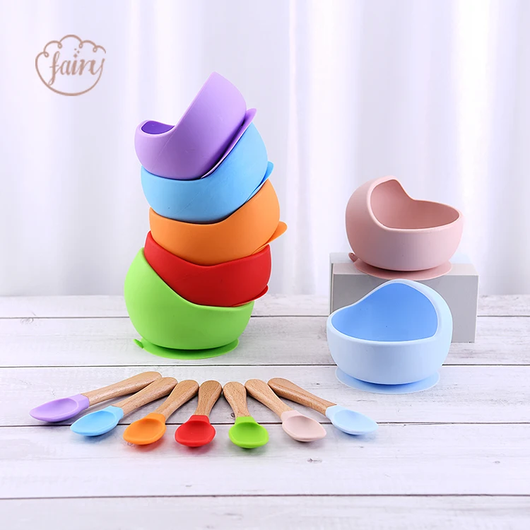 New Design Colorful Toddler Feeding Cute Shape Bpa Free Suction Silicone Baby Food Bowl Set With Fork