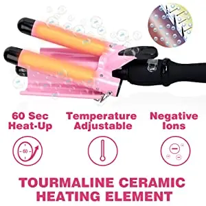3 Barrel Curling Iron Wand Dual Voltage Hair Crimper with LCD Temp Display Temperature Adjustable Portable Hair Waver Heats Up