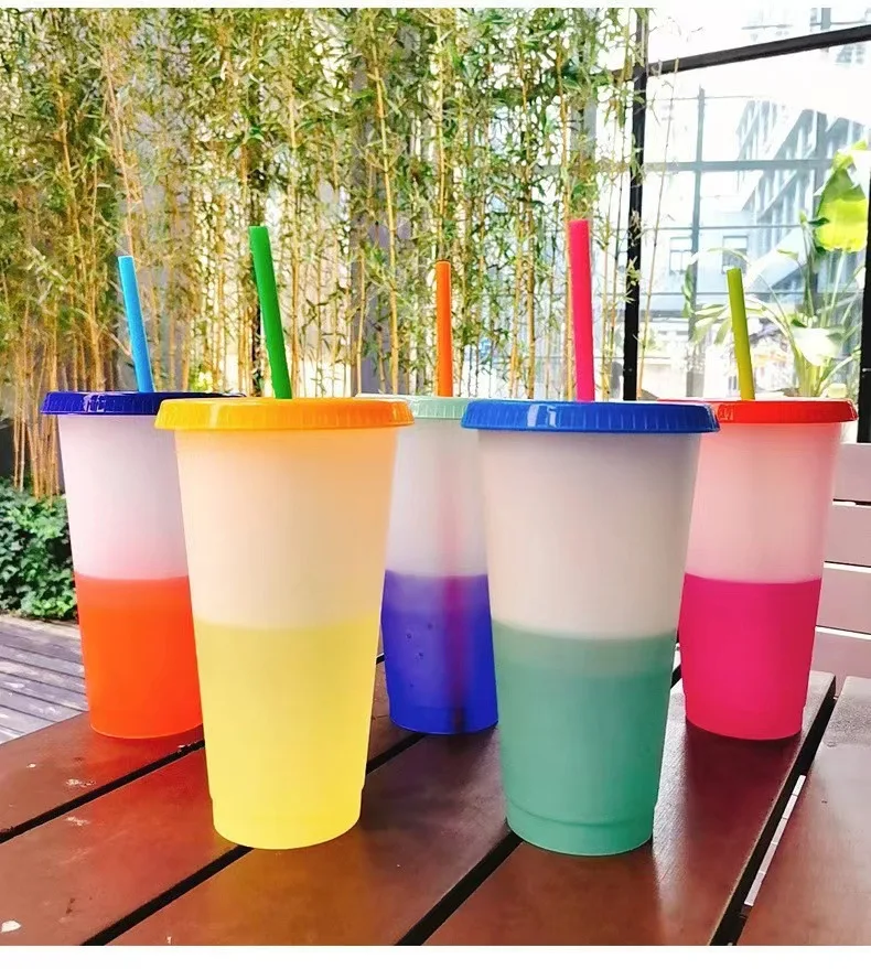 Hot Selling Cold Water Cup 16oz 24oz clear Color Changing Cups Confetti Magic Acrylic Tumbler With Straw and Lid