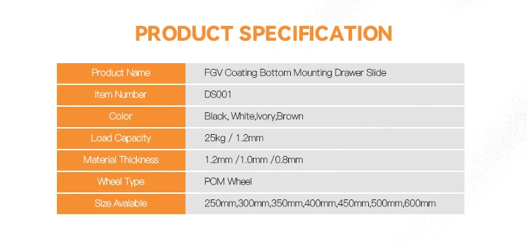 Furniture Fittings Powder Coated Roller Slide Soft Closing Drawer Guide Slide Rails hardware item