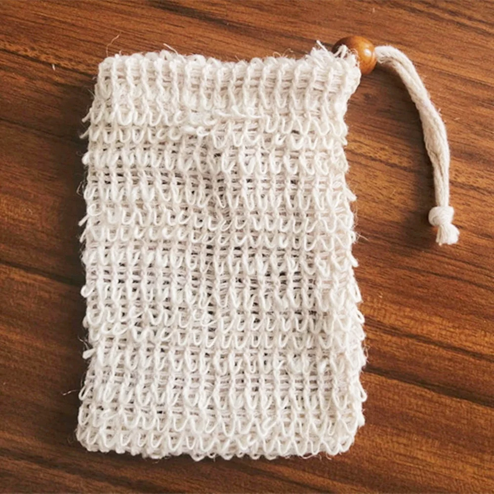 9*14cm Wholesale eco-friendly natural sisal soap bag drawstring customized sisal soap bag with no plastic bag packaging