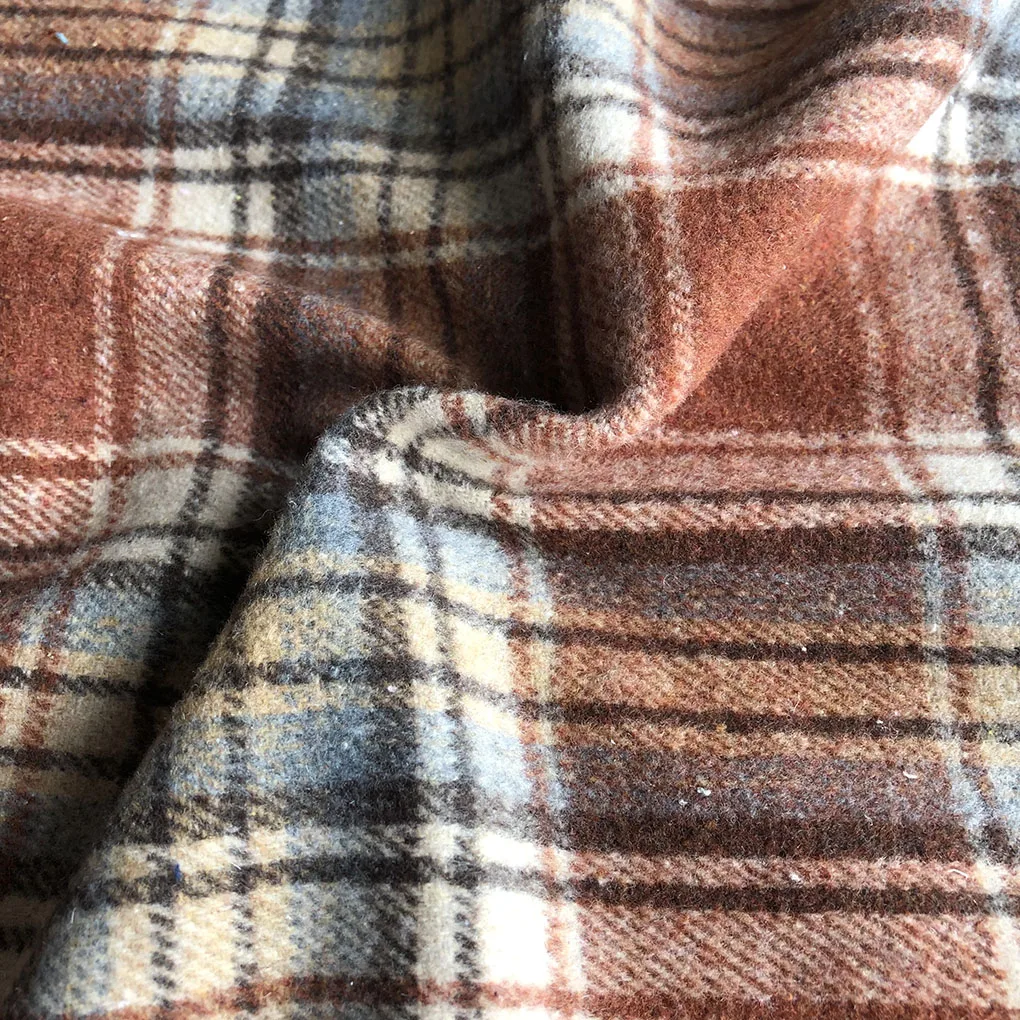  Basic plaid yarn dyed check brushed tweed woolen fabric for