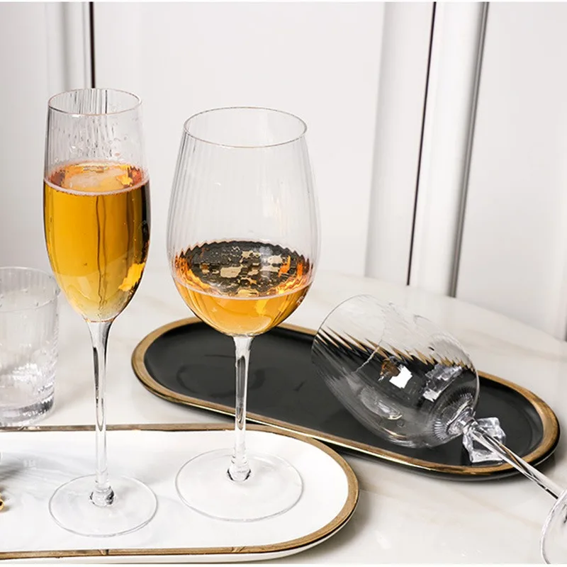 Wholesale European Burgundy High Quality Striped Red Wine Glasses