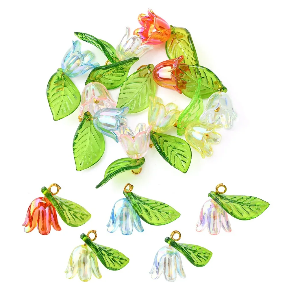 Rawmand 10 pcs Orchid Charms Acrylic Leaf and Flower Charm Pendant for Jewelry Making DIY Craft Earring Necklace Bracelet