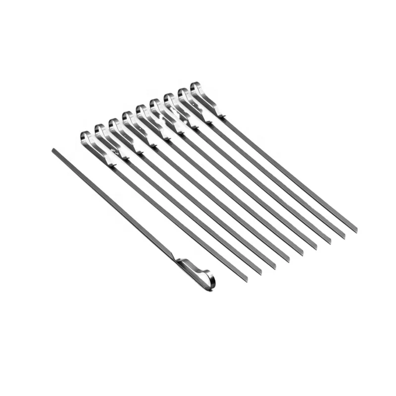 Customized New Fashion BBQ Flat Metal Grilling Skewers Set Stainless Steel Shish Kebab Grilling Skewer