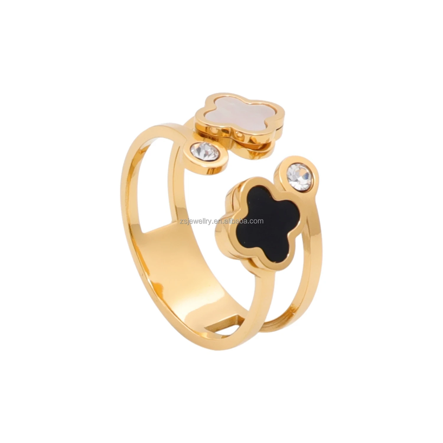 Bear Girl Gold Plated Shell Stone Diamond Blue Moissanite Custom Animal Design Jewelry Women Stainless Steel Phoenix Rings
