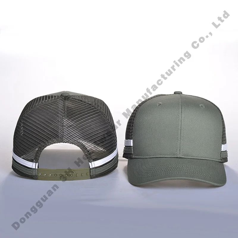 Structured High Profile 5/6 Panel Double Stripes Mesh Trucker Hat Custom 2 Stripe Trucker Caps Hats with Side Stripes