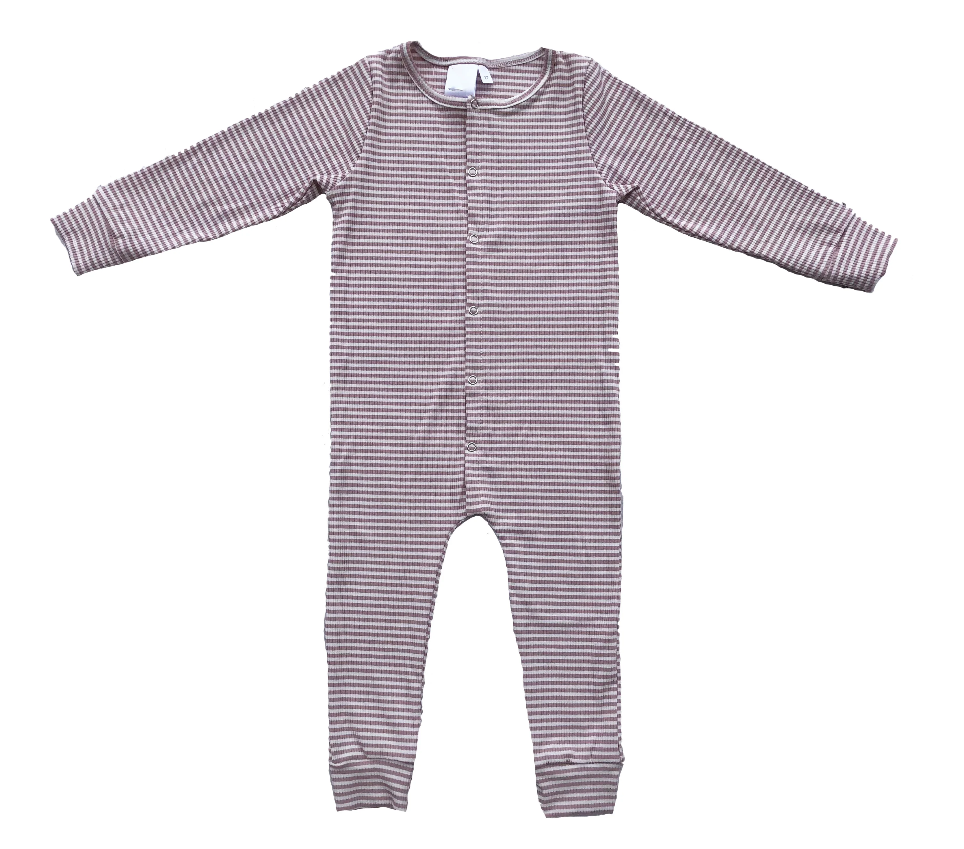 Wholesale Unisex Cotton Rompers for Kids Casual Long Sleeve Summer Pajamas 2-Set Stripe Baby Clothing with Zipper Closure
