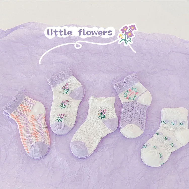 Hot Sale Summer Thin Flower Card Edge Girls Socks Cotton Children Ankle Socks Breathable  Boy Mesh Socks