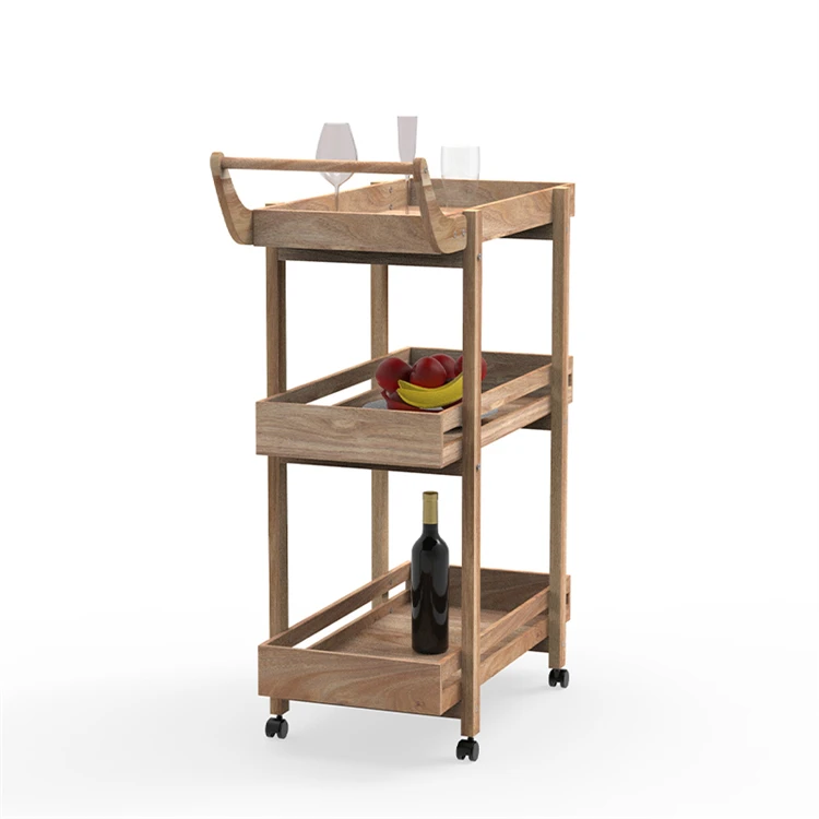 Restaurant Mini Bar Design Wooden Mobile Dining Room Wine Beer Tea Hotel Wooden Food Cart Trolley