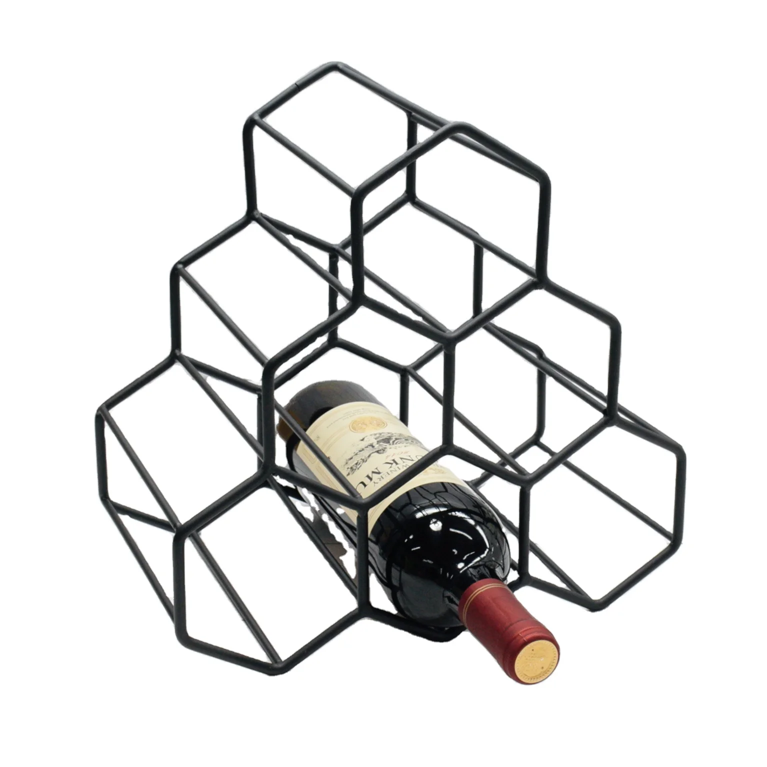 2020 New Nordic Style Honeycomb Shape Hexagen Metal Wire Wine Rack Wine Bottle Rack