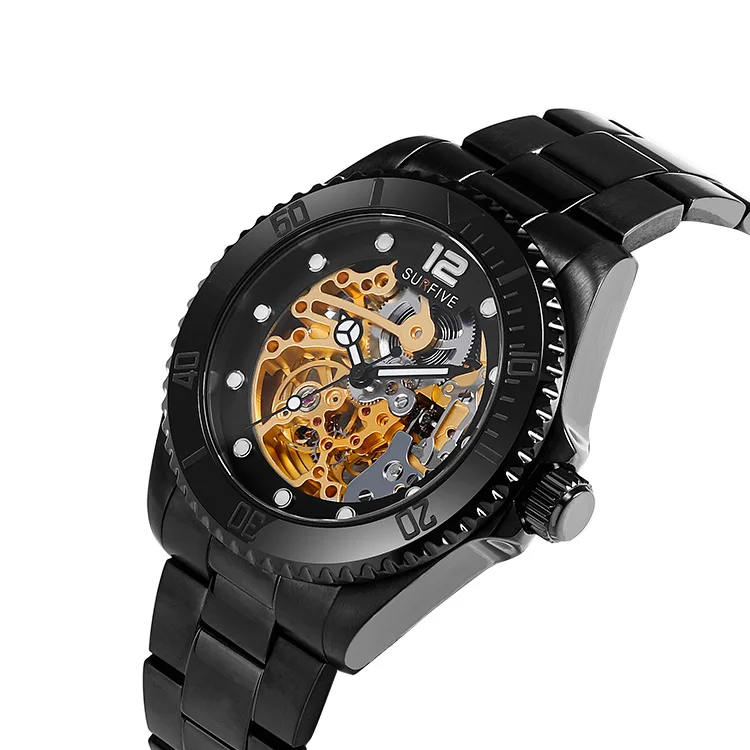 Luxury Custom design Sapphire Glass Dive Calendar 316L Stainless Steel Black Hollow Out Automatic Movement Men Mechanical Watch