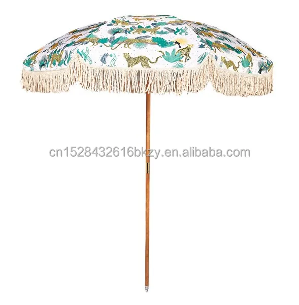 Parasol White Outdoor Beach Umbrellas Wholesale Beach Umbrella With Tassels Fringe