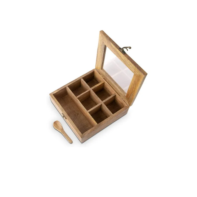 Box With 12 Containers Spoon In Sheesham Wood Spice Box For Kitchen Indian Wood Container Decorative
